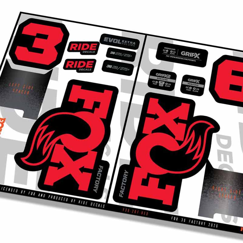 Fox 36 Factory Fork Decals- Red- ride decals