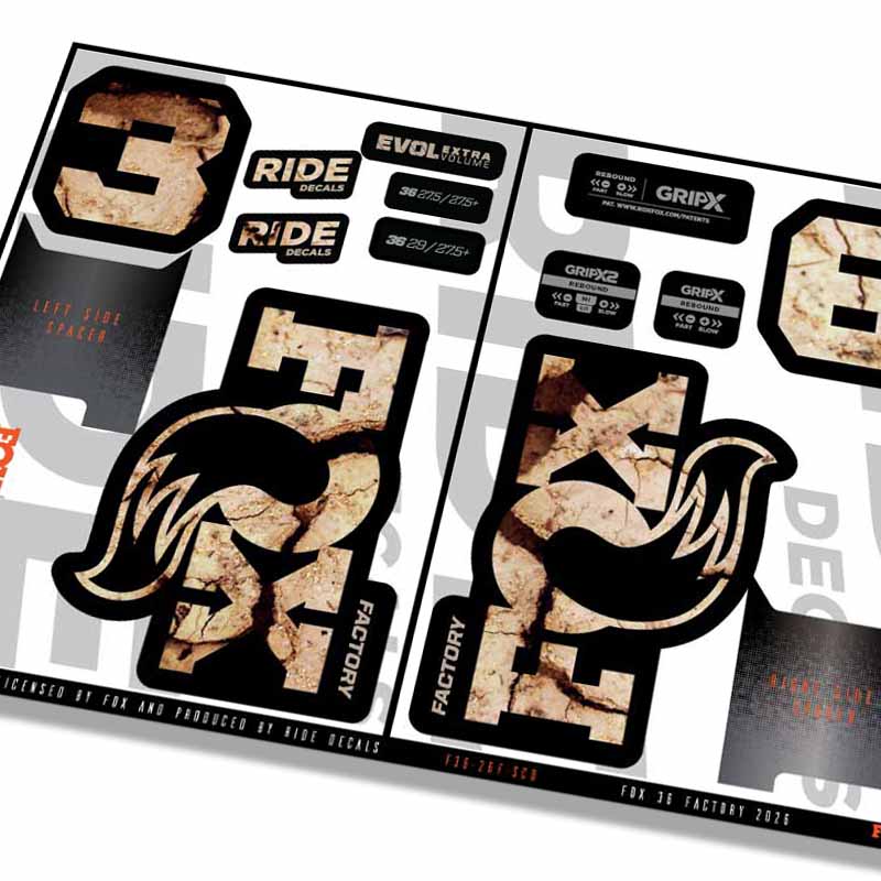 Fox 36 Factory Fork Decals- Scorched Earth- ride decals