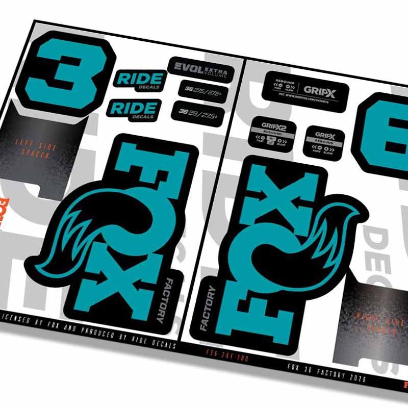 Fox 36 Factory Fork Decals- Turq- ride decals