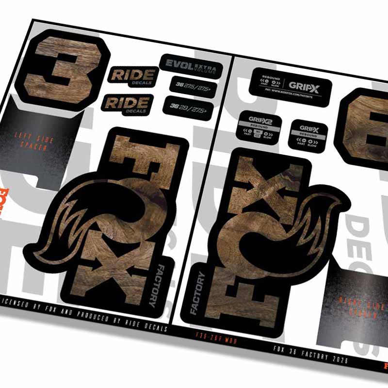 Fox 36 Factory Fork Decals- Woodgrain- ride decals
