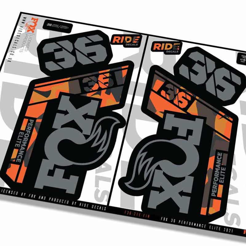 Fox 36 Performance Elite fork decals- Fire Camo- ride decals