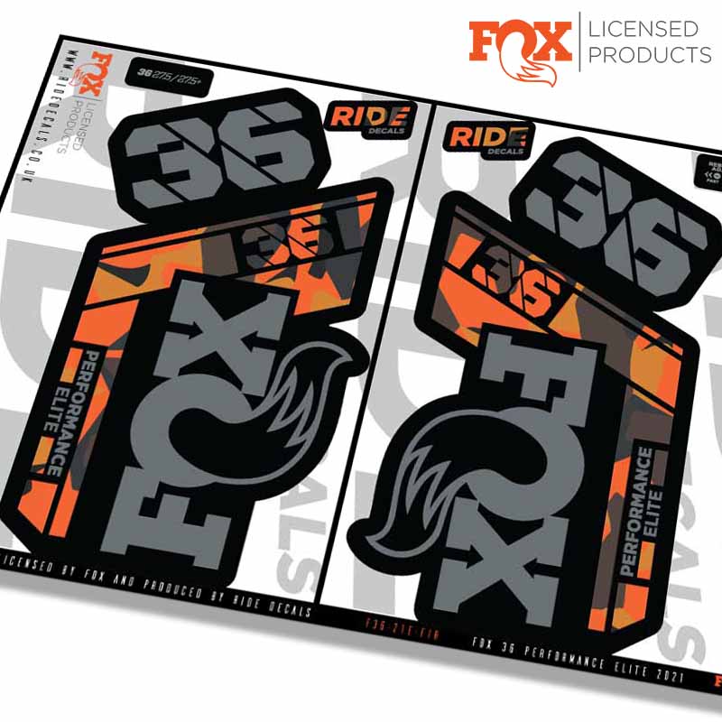 Fox 36 Performance Elite fork decals- Fire Camo- ride decals