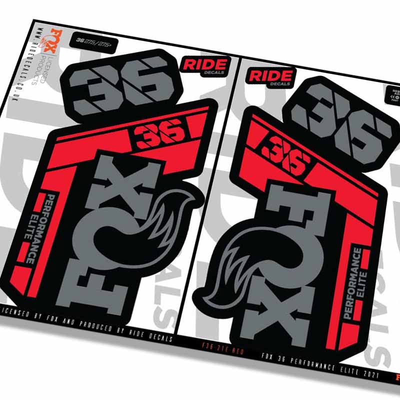 Fox 36 Performance Elite Fork Decals Red - Ride Decals /Licensed by Fox