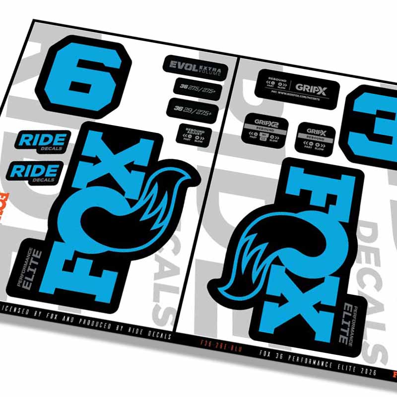 Fox 36 Performance Elite Fork Decals- Blue- ride decals