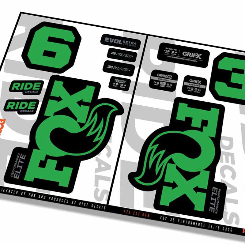 Fox 36 Performance Elite Fork Decals- Green- ride decals