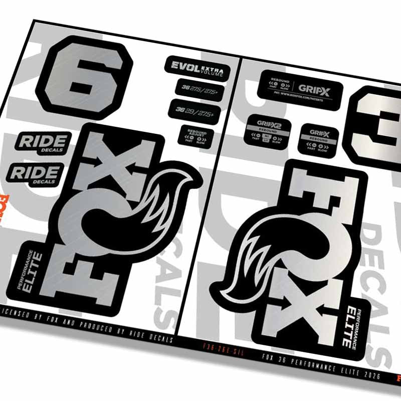 Bushwacker Decal Fox 36 Performance Elite Fork Decals Silver - Ride Decals /Licensed by Fox