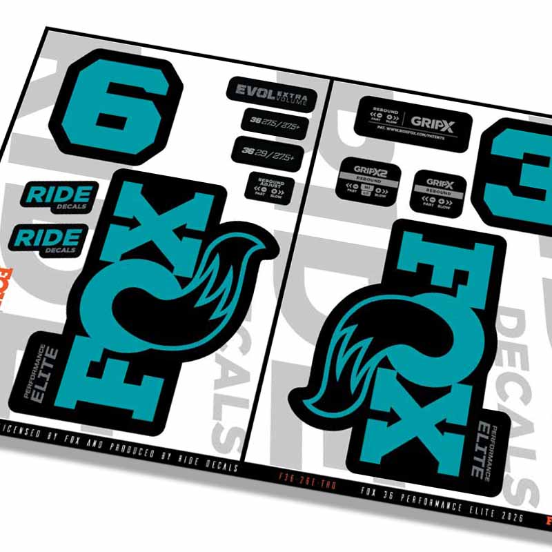 Fox 36 Performance Elite Fork Decals- Turq- ride decals