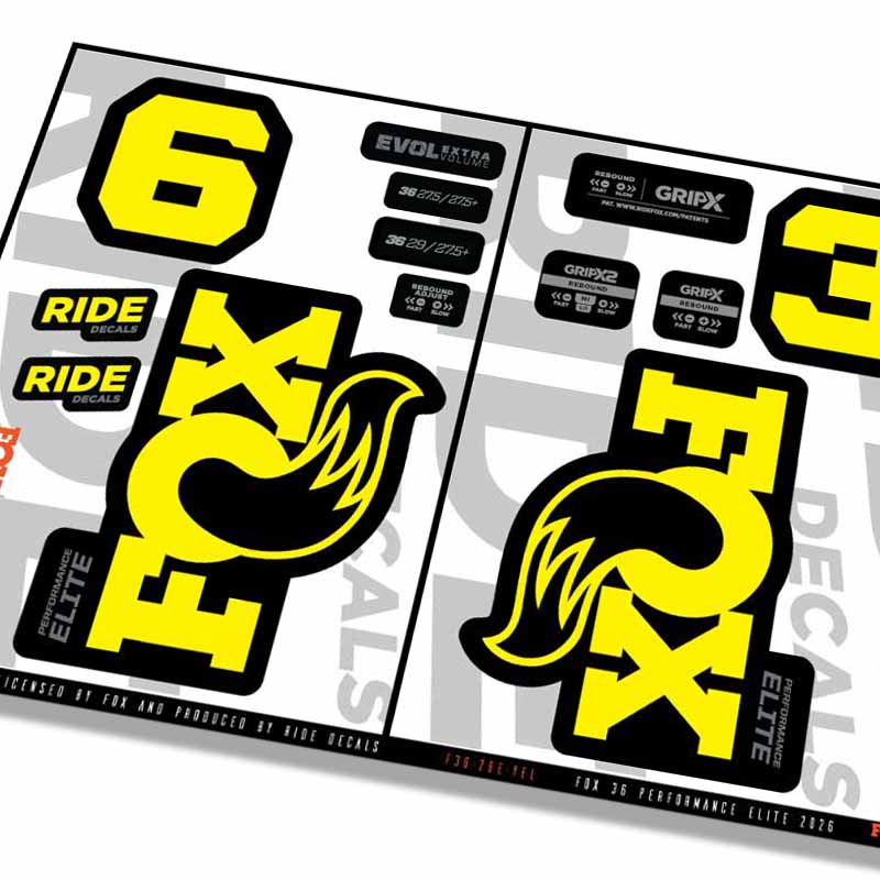 Fox 36 Performance Elite Fork Decals- Yellow- ride decals