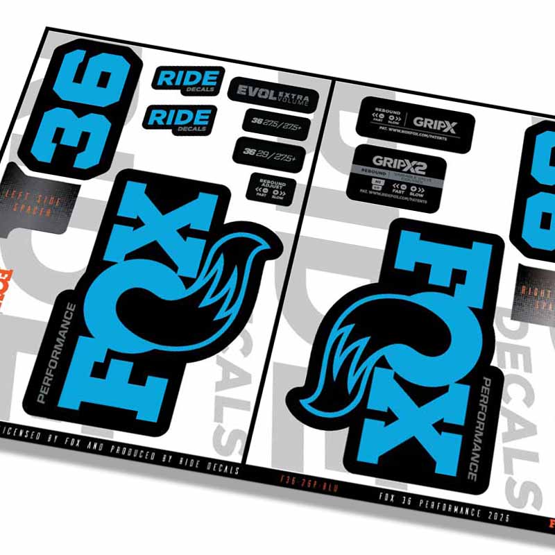 Fox 36 Performance Fork Decals- Blue- ride decals
