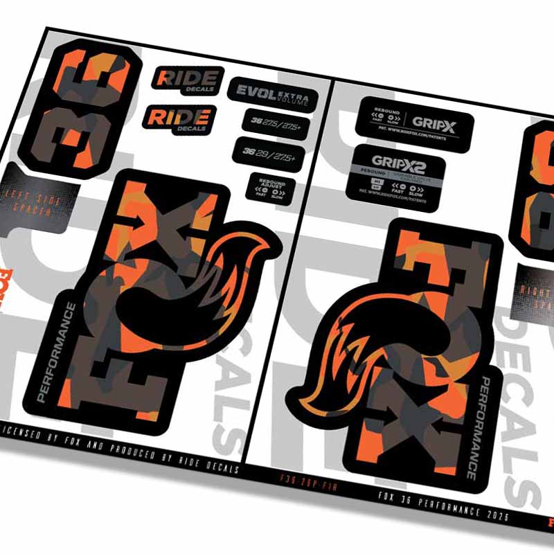 Fox 36 Performance Fork Decals- Fire Camo- ride decals