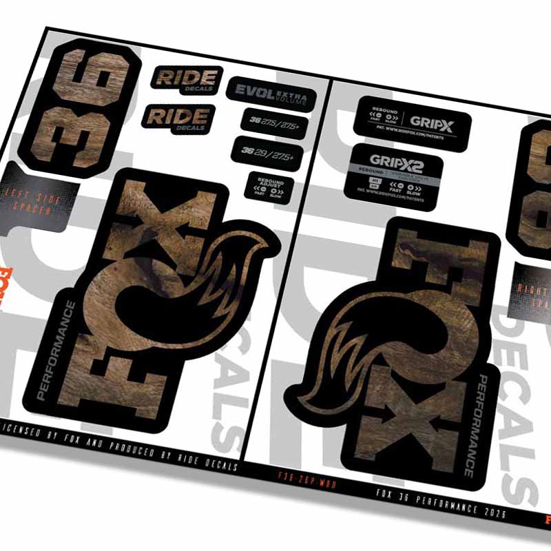 Bushwacker Decal Fox 36 Performance Fork Decals Woodgrain - Ride Decals /Licensed by Fox