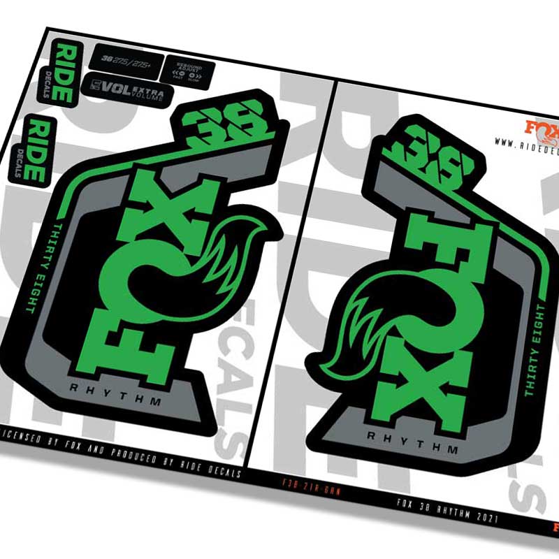 Fox 38 Rhythm fork decals- green- ride decals