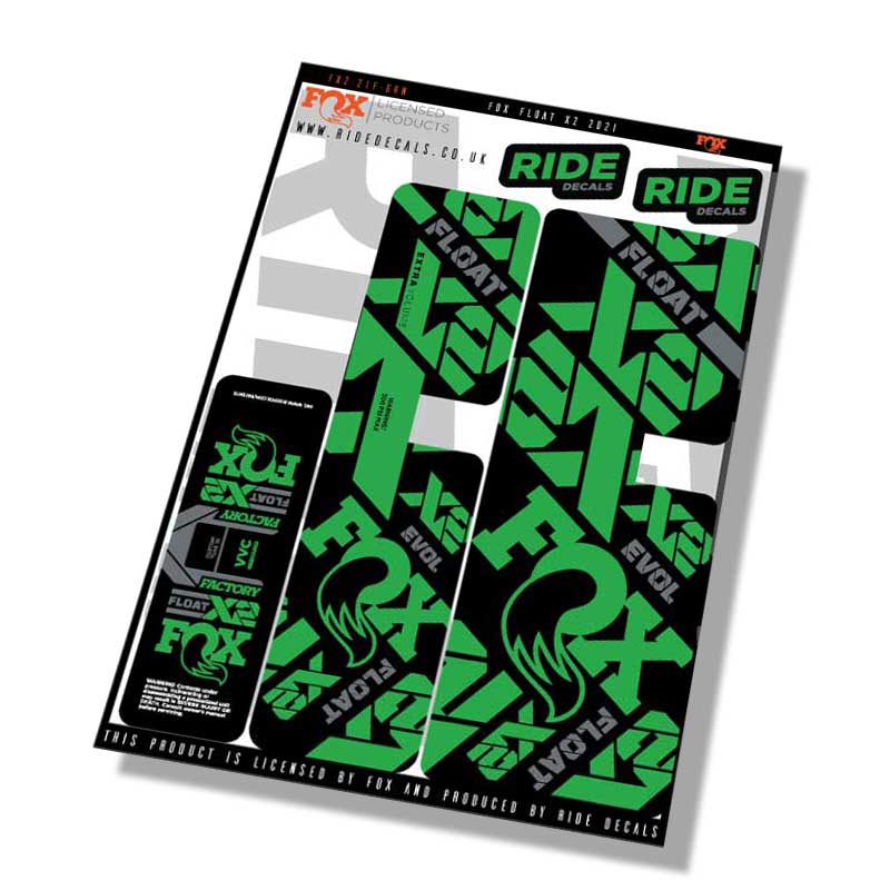 Fox Float-X2 Factory 2021 shock Decals - Green- Licensed by Fox