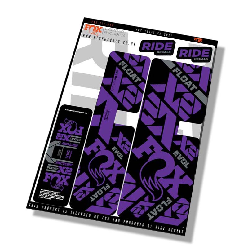 Fox Float-X2 Factory 2021 shock Decals - Purple- Licensed by Fox