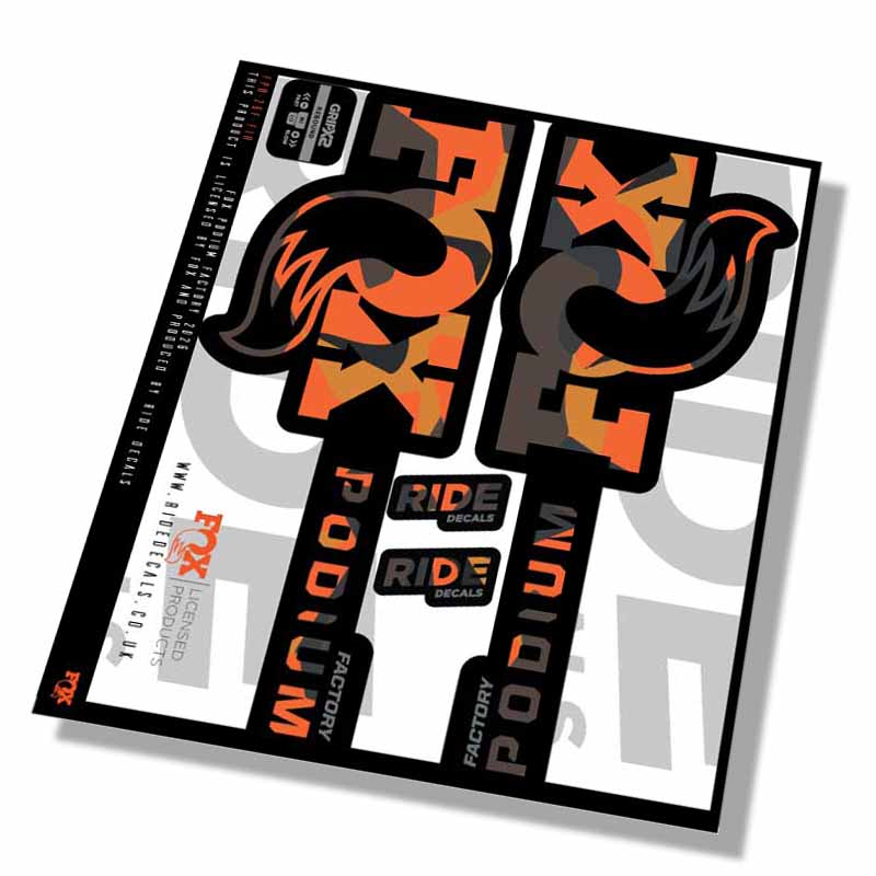 Fox Podium Factory Fork Decals- Fire Camo- ride decals