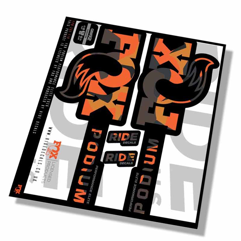 Fox Podium Performance Elite Fork Decals- Fire Camo- ride decals