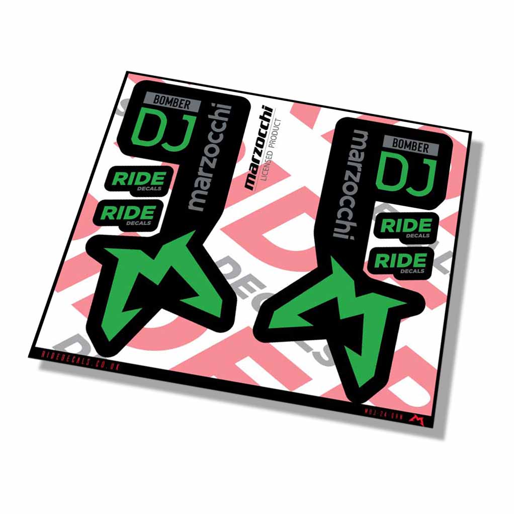 Marzocchi Bomber DJ 2024 Fork Decals - Green - Licensed by Marzocchi