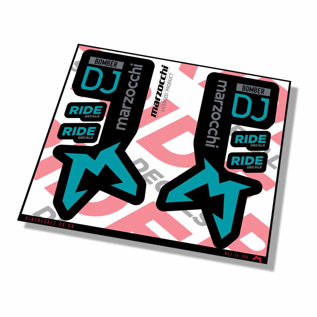 Marzocchi Bomber DJ 2024 Fork Decals - Turq - Licensed by Marzocchi