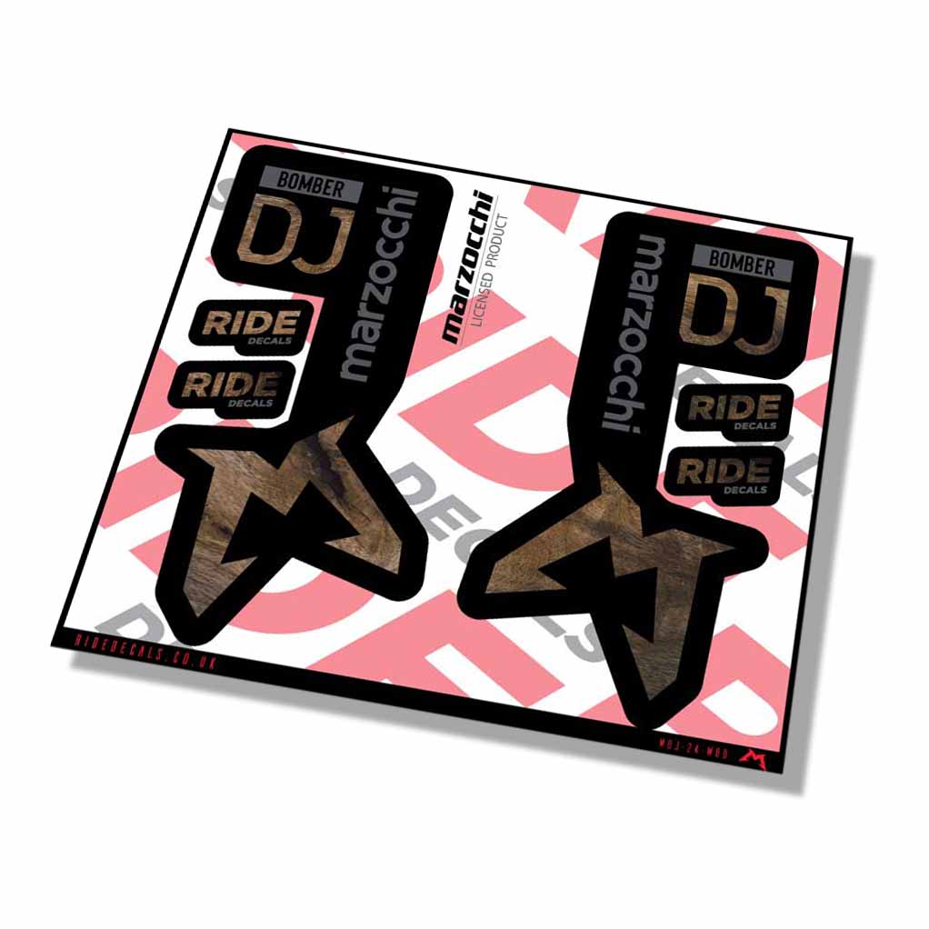 Marzocchi Bomber DJ 2024 Fork Decals - Woodgrain - Licensed by Marzocchi