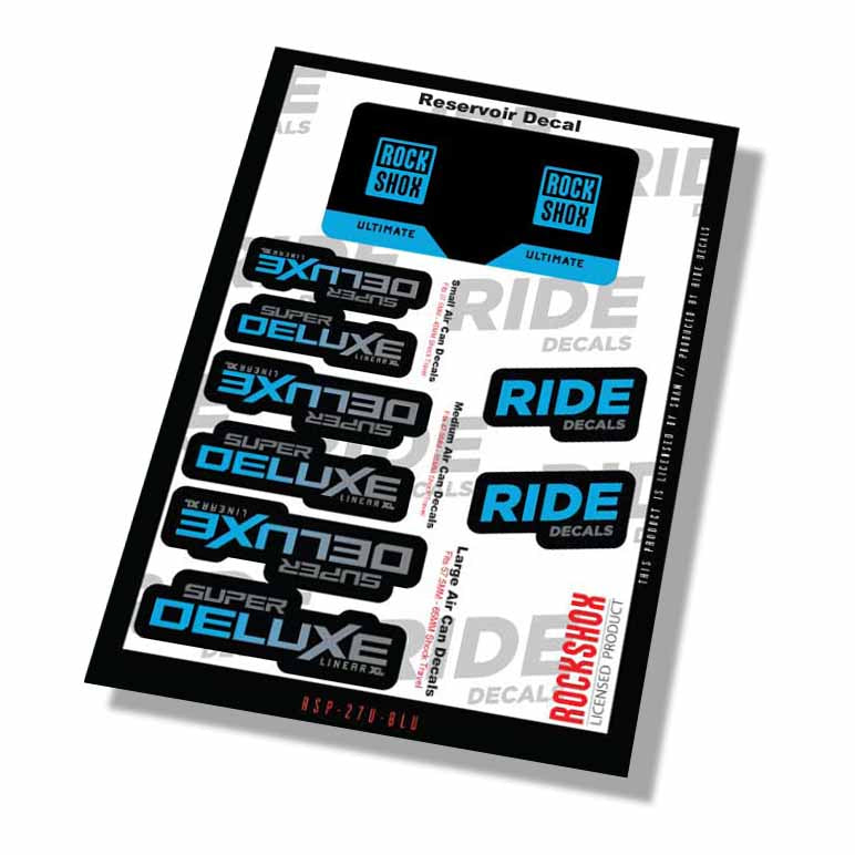 RockShox Super Deluxe Ultimate Shock Decals- Blue- ride decals
