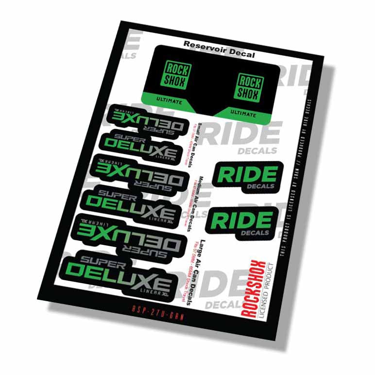 RockShox Super Deluxe Ultimate Shock Decals- Green- ride decals