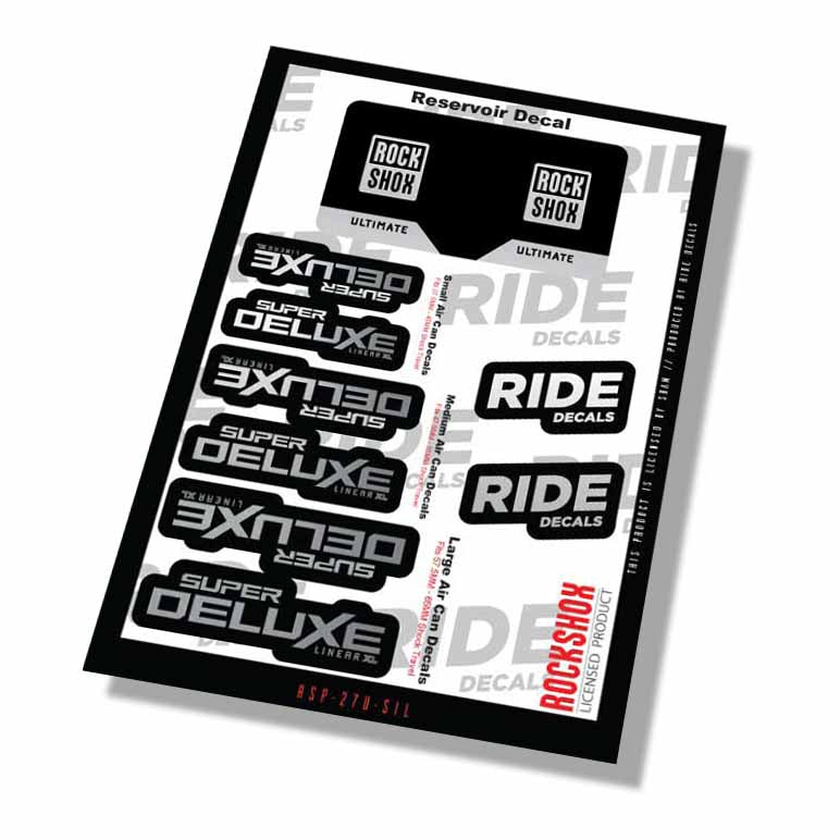 RockShox Super Deluxe Ultimate Shock Decals- Silver- ride decals