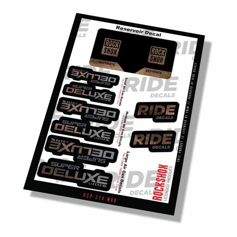 RockShox Super Deluxe Ultimate Shock Decals- Woodgrain- ride decals