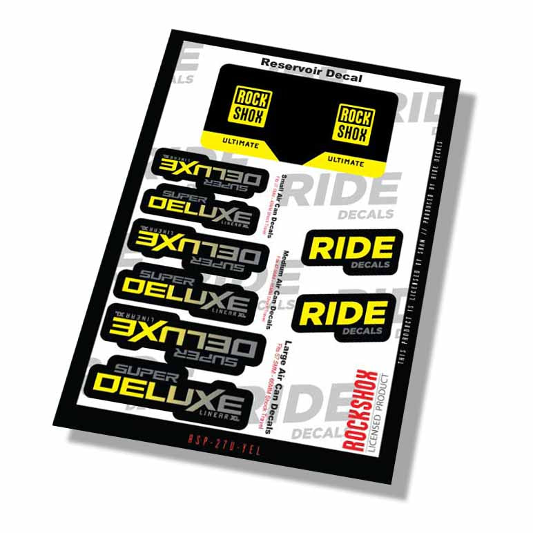 RockShox Super Deluxe Ultimate Shock Decals- Yellow- ride decals