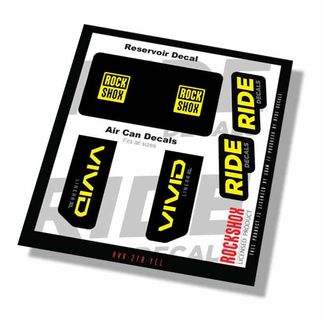 RockShox Vivid Base Xl Linear Shock Decals- Yellow- ride decals