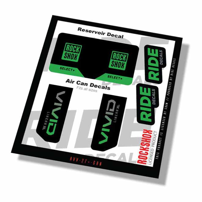 RockShox Vivid Select+ Linear XL Shock Decals- Green- ride decals