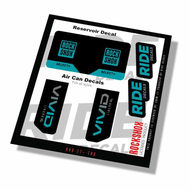 RockShox Vivid Select+ Linear XL Shock Decals- Turq- ride decals