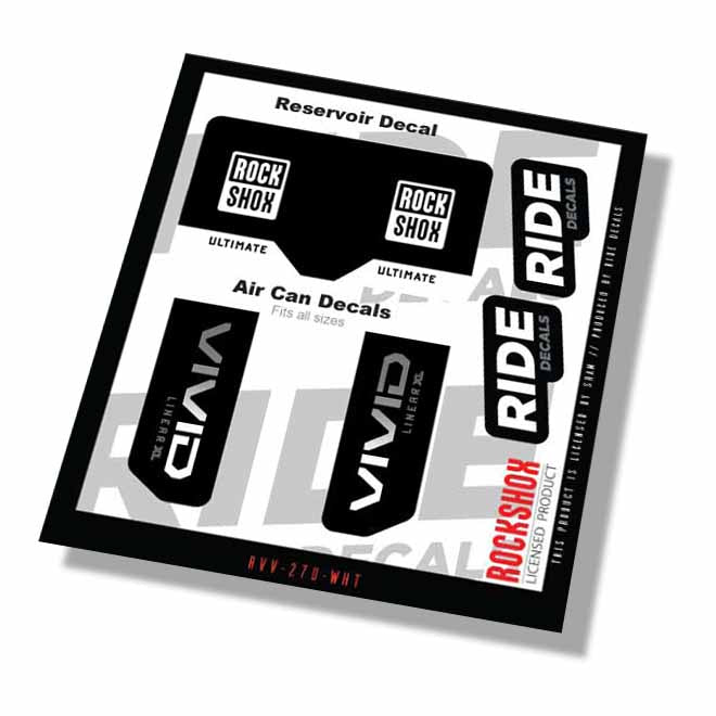RockShox Vivid Ultimate Linear XL Shock Decals- White- ride decals