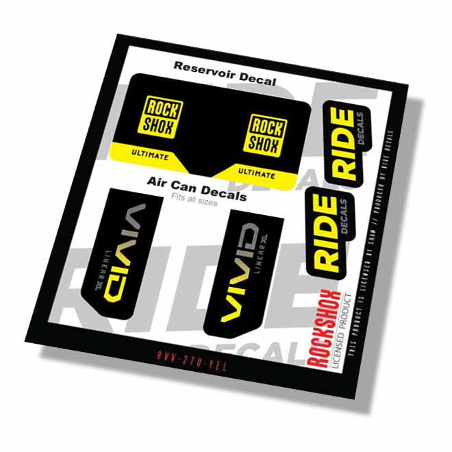 RockShox Vivid Ultimate Linear XL Shock Decals- Yellow- ride decals