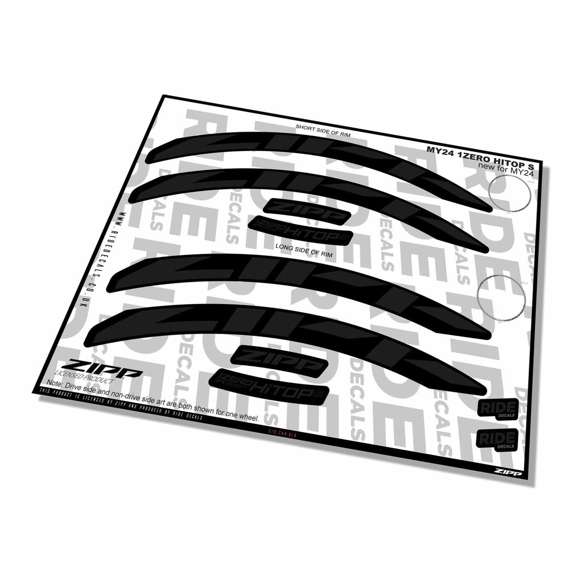 Zipp 1 Zero Hitop S Rim Decals- Black- ride decals