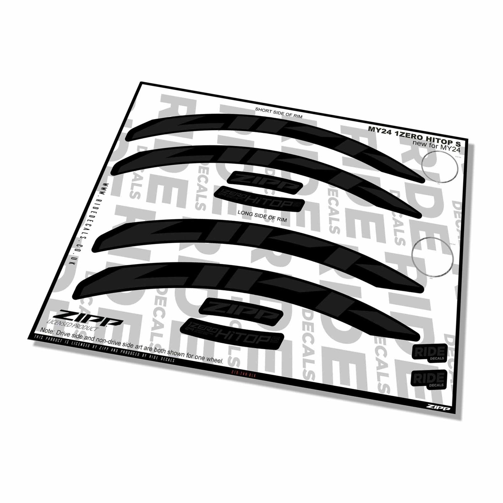 Zipp 1 Zero Hitop S Rim Decals- Black- ride decals