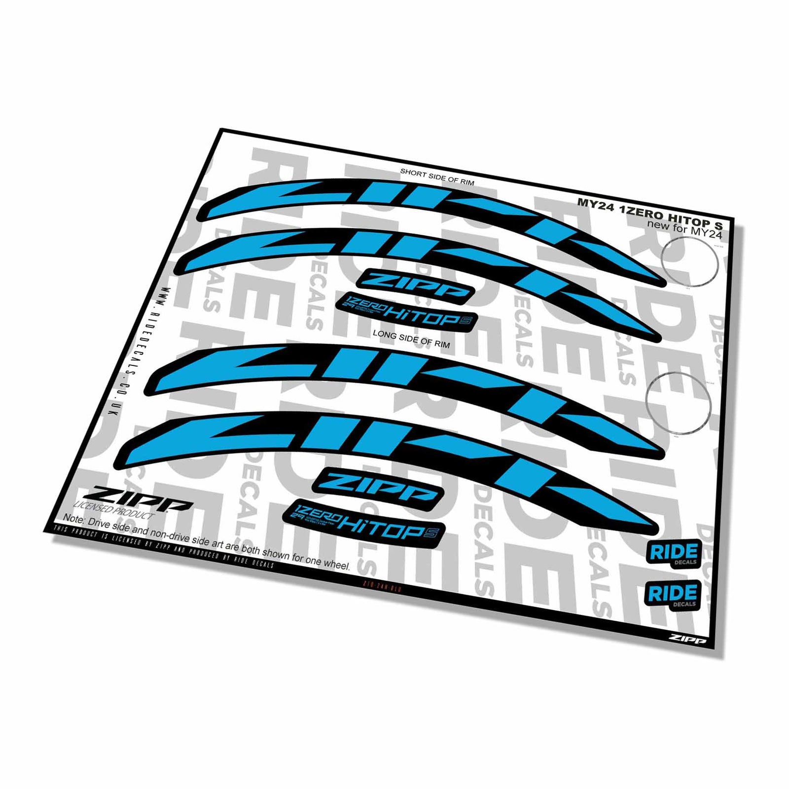 Zipp 1 Zero Hitop S Rim Decals- Blue- ride decals