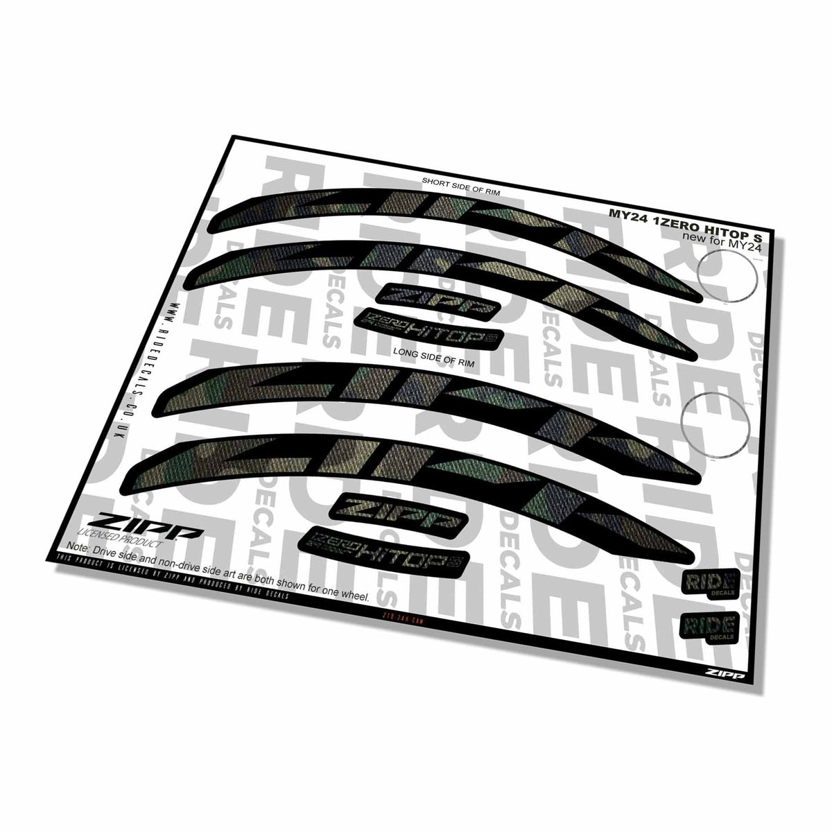 Zipp 1 Zero Hitop S Rim Decals- Camo- ride decals