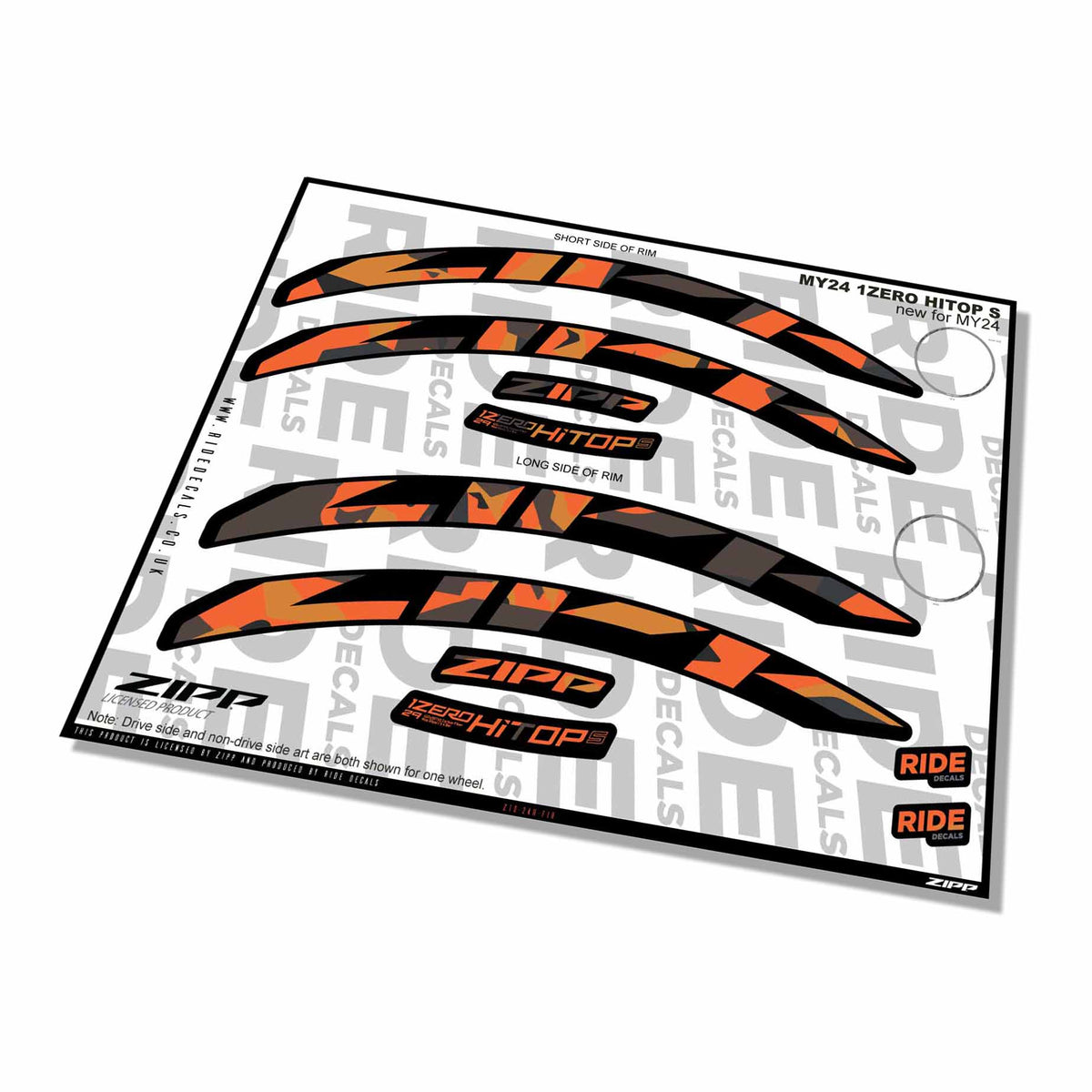 Zipp 1 Zero Hitop S Rim Decals- Fire Camo- ride decals