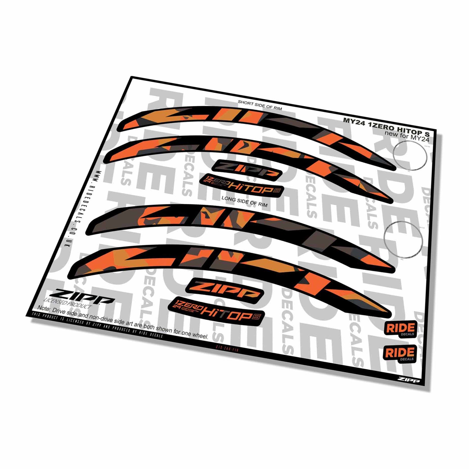 Zipp 1 Zero Hitop S Rim Decals- Fire Camo- ride decals