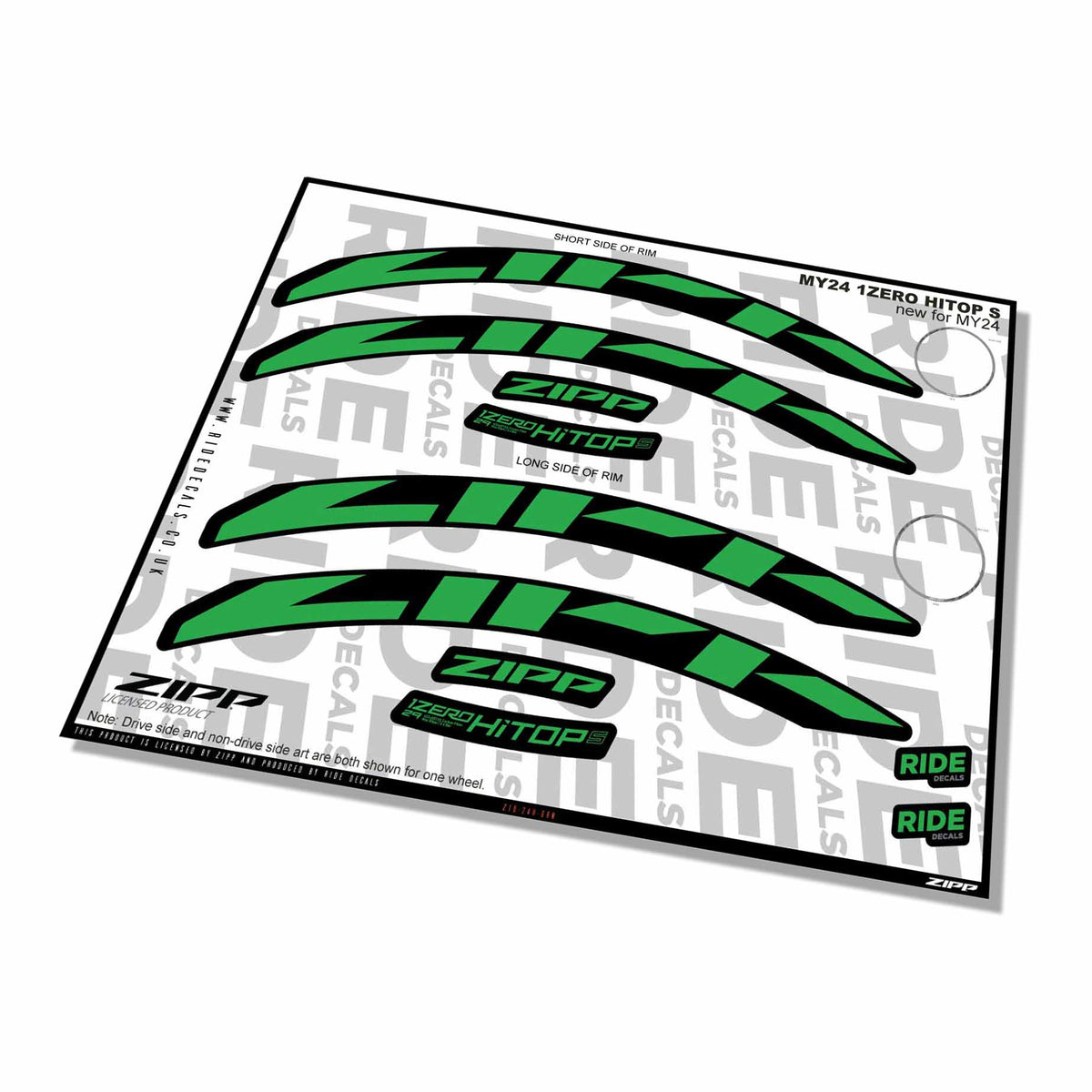 Zipp 1 Zero Hitop S Rim Decals- Green- ride decals