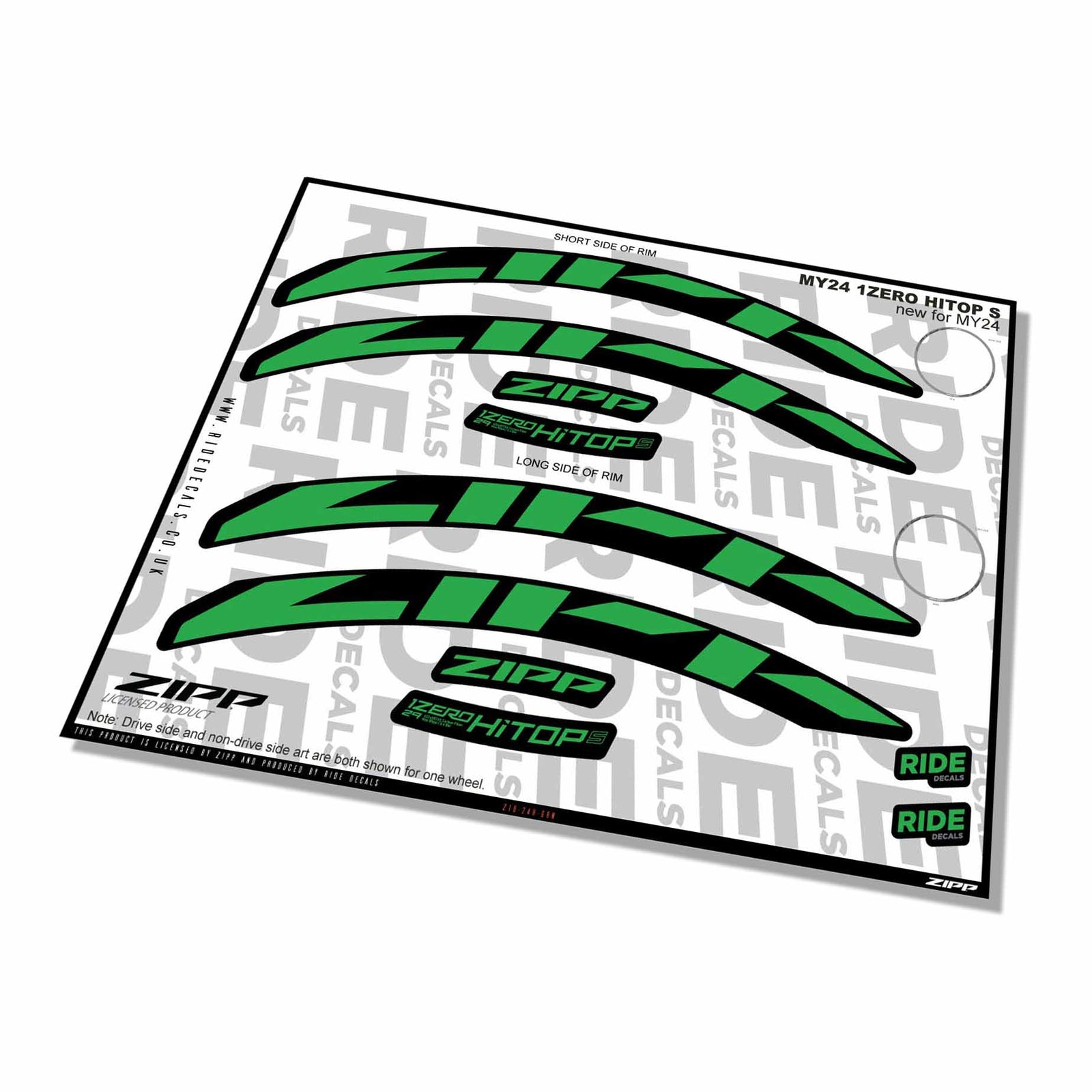 Zipp 1 Zero Hitop S Rim Decals- Green- ride decals