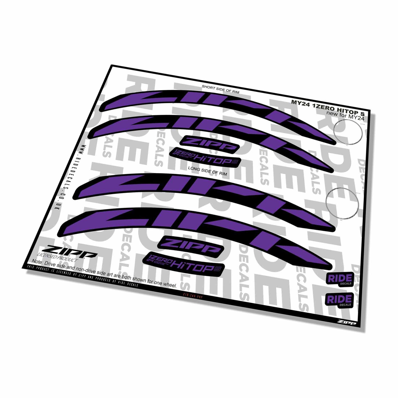 Zipp 1 Zero Hitop S Rim Decals- Purple- ride decals