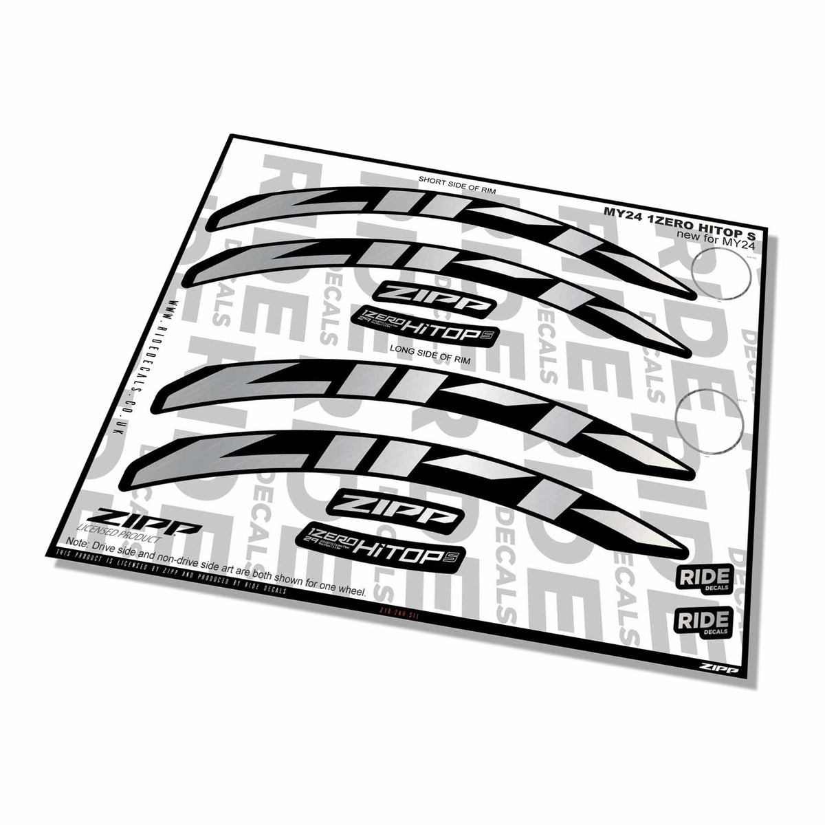 Zipp 1 Zero Hitop S Rim Decals- Silver- ride decals
