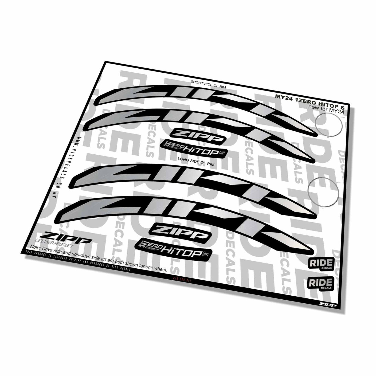 Zipp 1 Zero Hitop S Rim Decals- Silver- ride decals