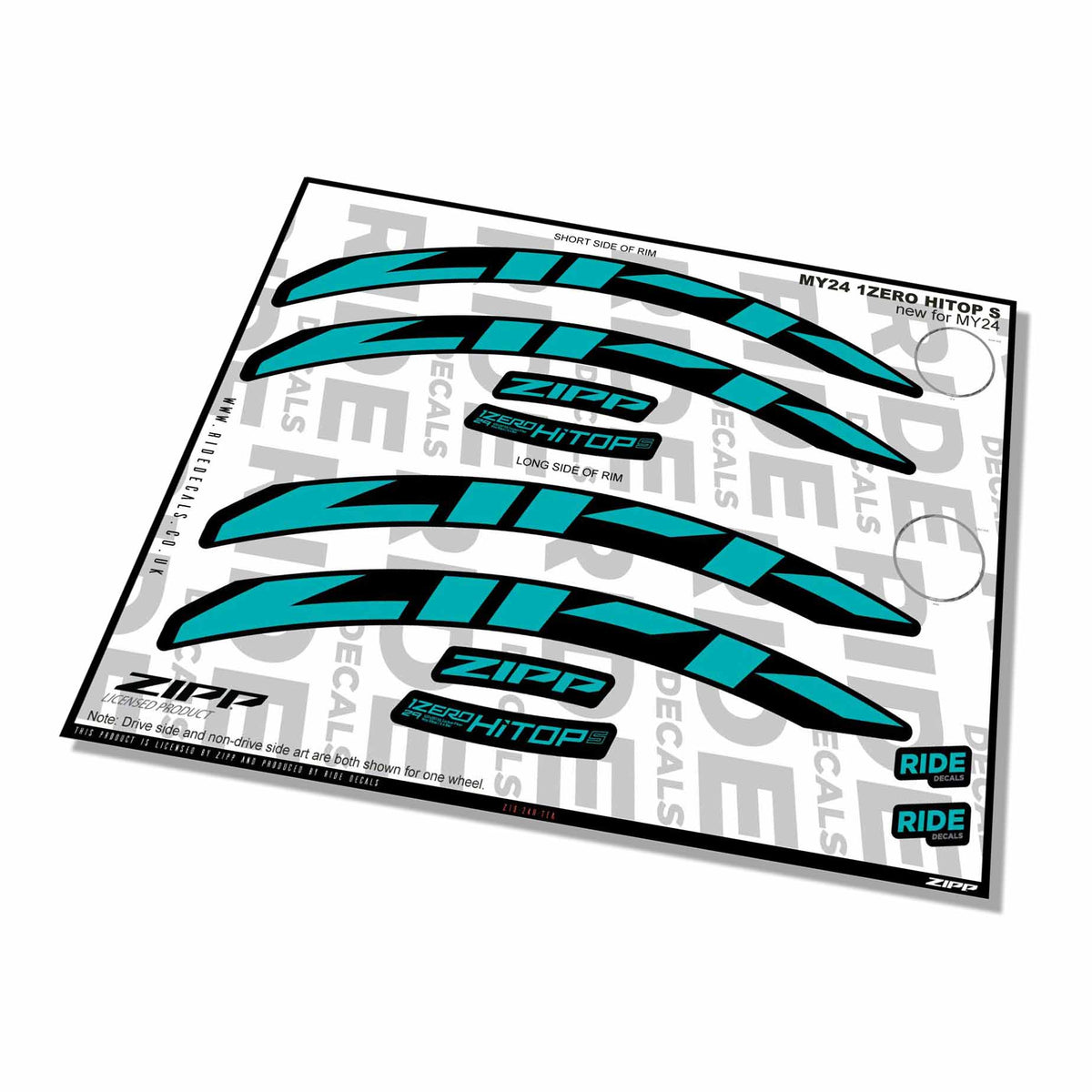 Zipp 1 Zero Hitop S Rim Decals- Teal- ride decals