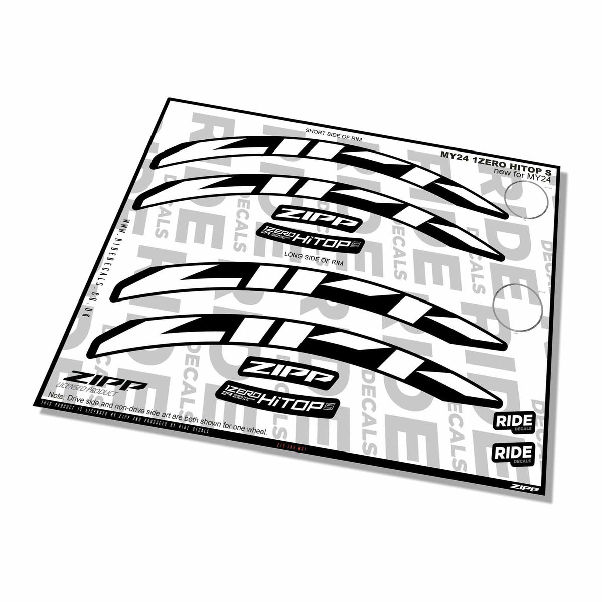 Zipp 1 Zero Hitop S Rim Decals- White- ride decals