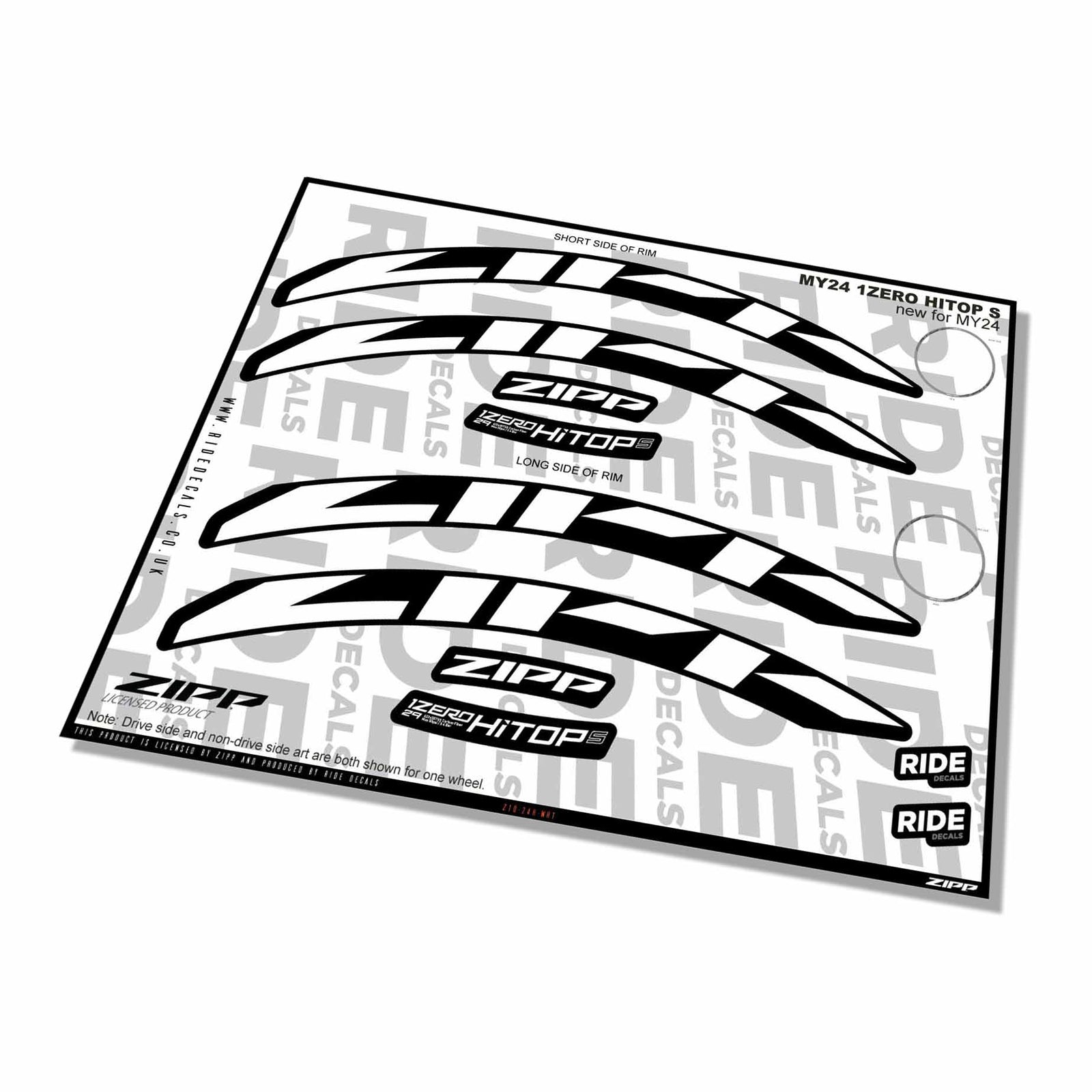 Zipp 1 Zero Hitop S Rim Decals- White- ride decals