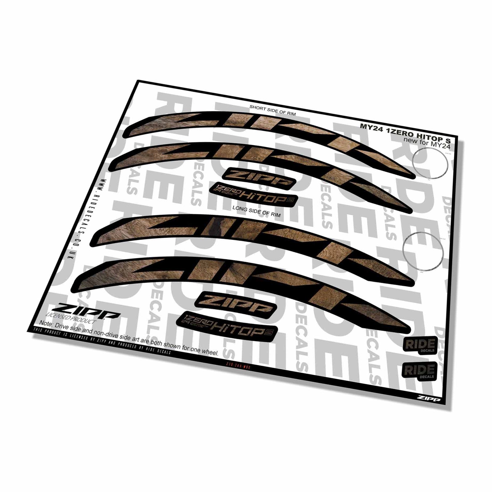 Zipp 1 Zero Hitop S Rim Decals- Woodgrain- ride decals
