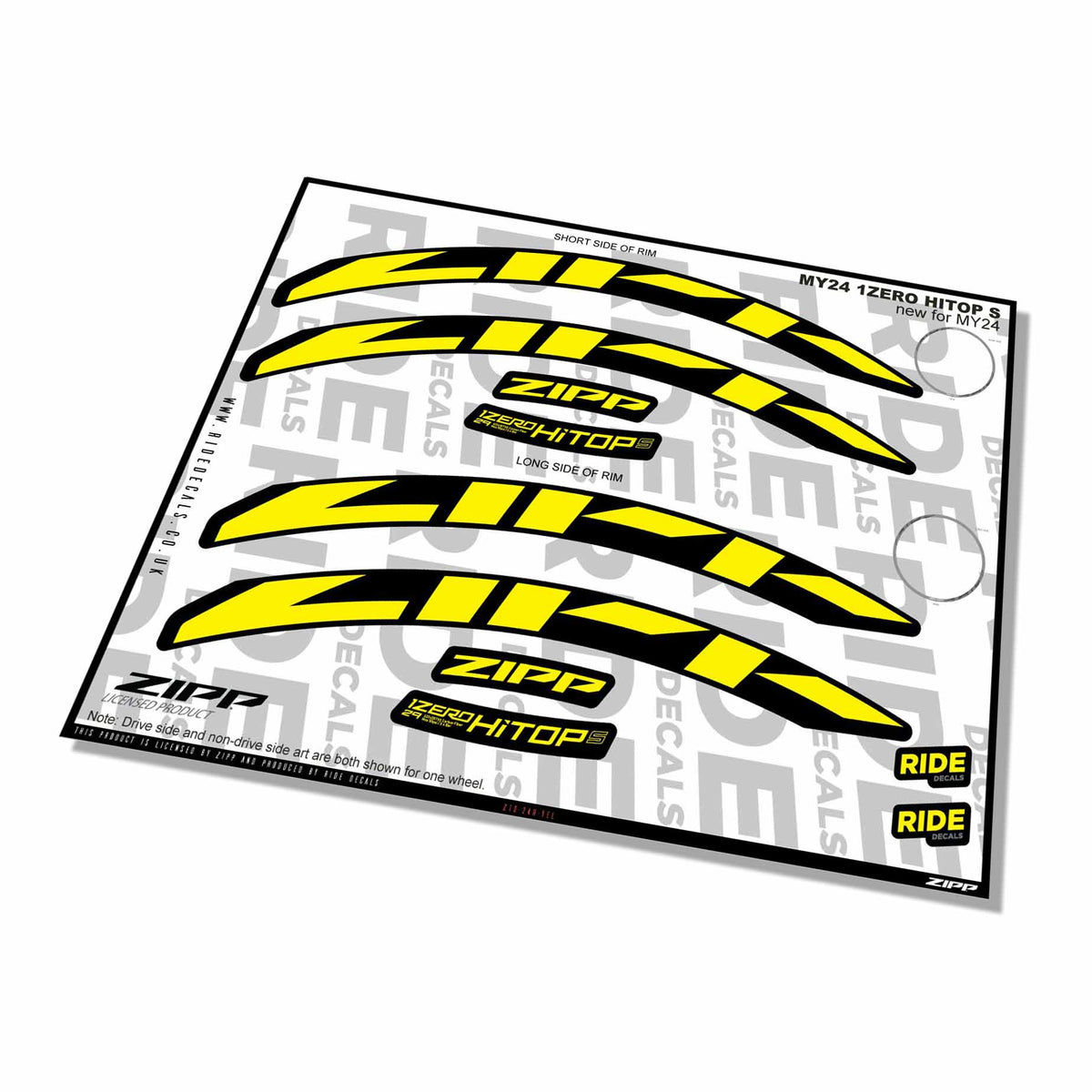 Zipp 1 Zero Hitop S Rim Decals- Yellow- ride decals