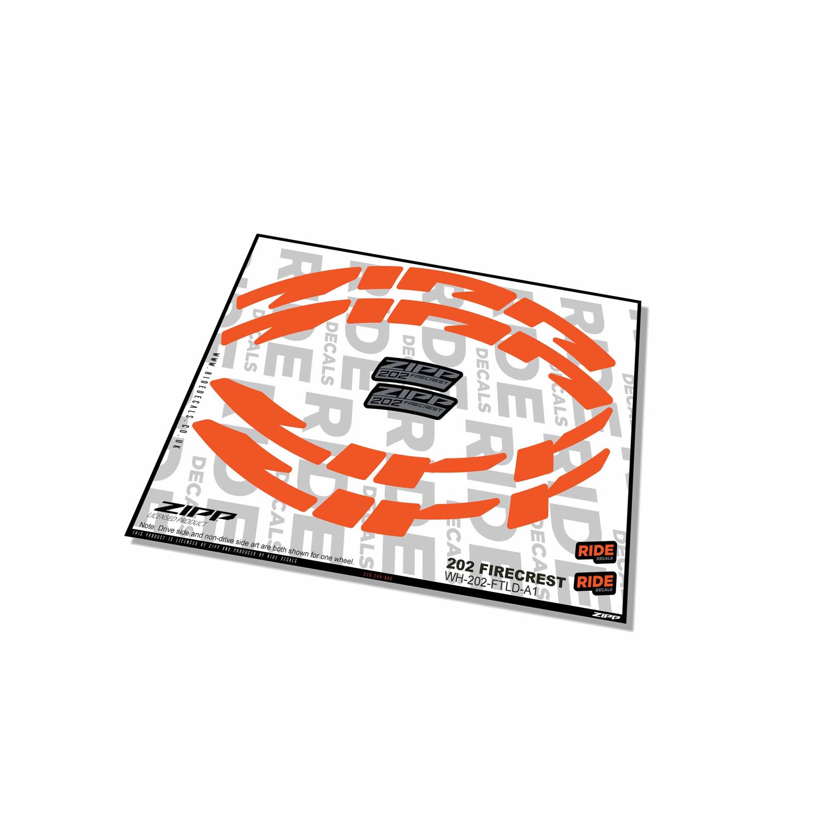 Zipp 202 Firecrest Rim Decals- Orange- ride decals
